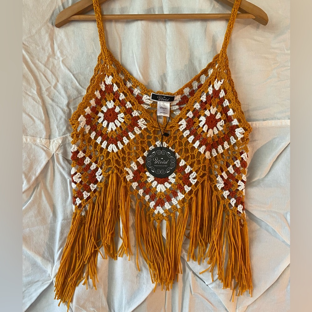 Vivid Granny Squares Crochet Fringe Size Small